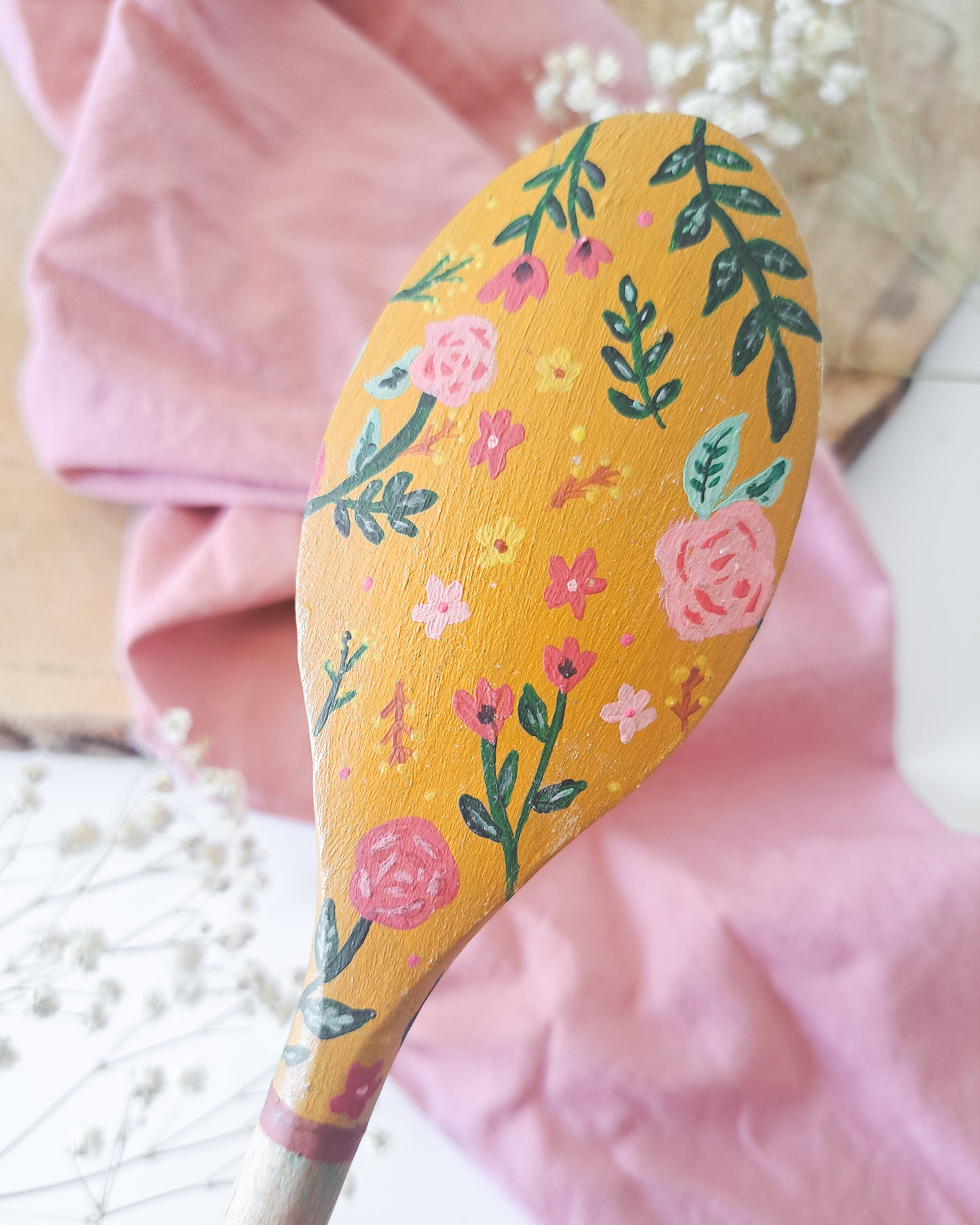 Colher de Pau Pintada à Mão - Let's Stay Home