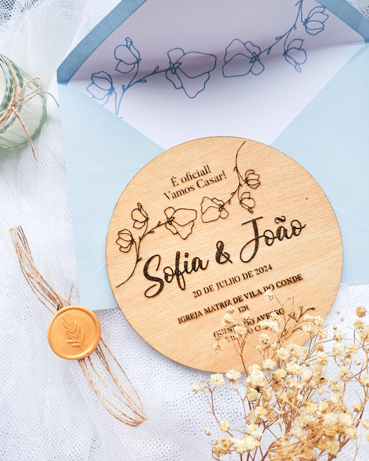 Convite Casamento Madeira "Orchid"