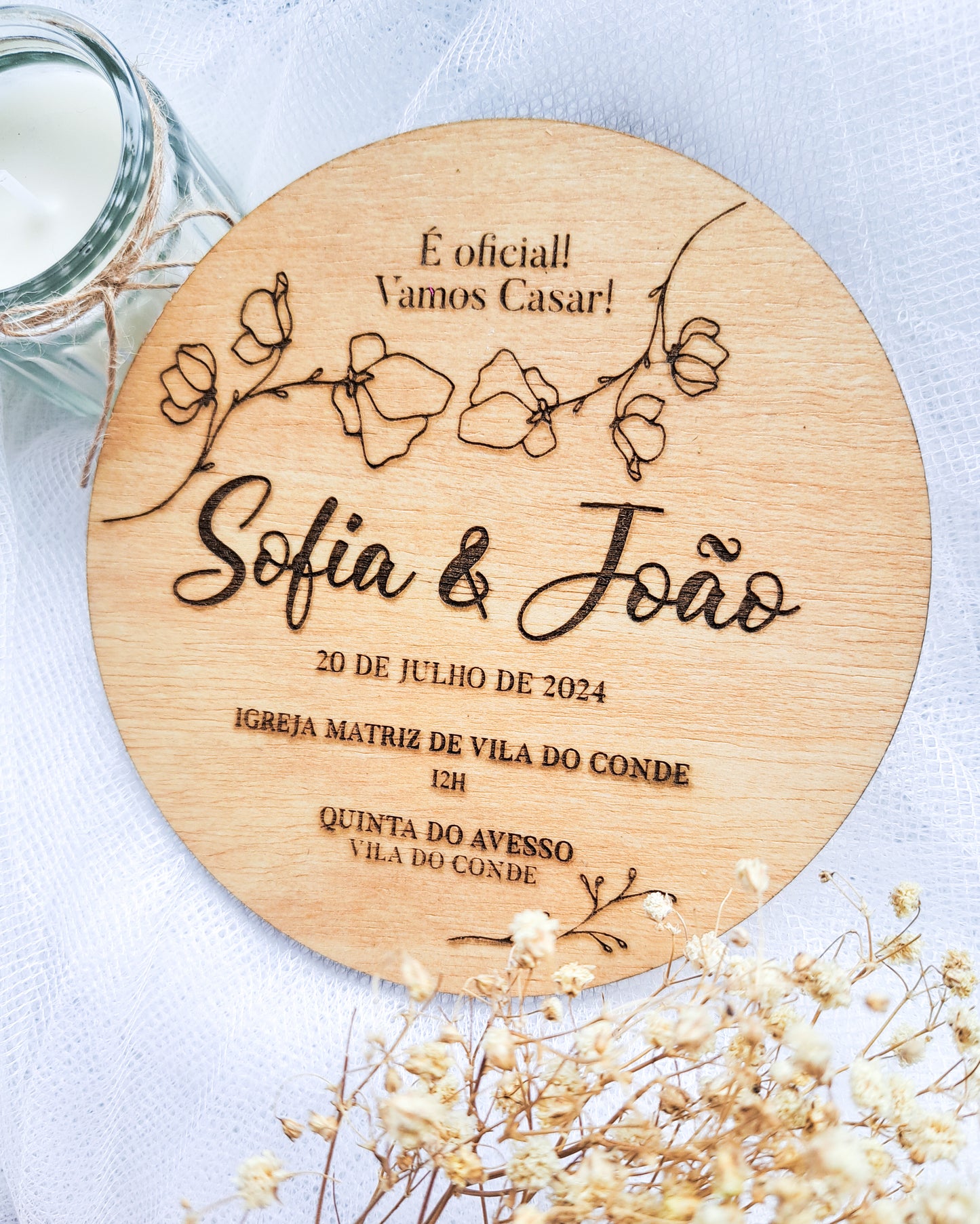 Convite Casamento Madeira "Orchid"