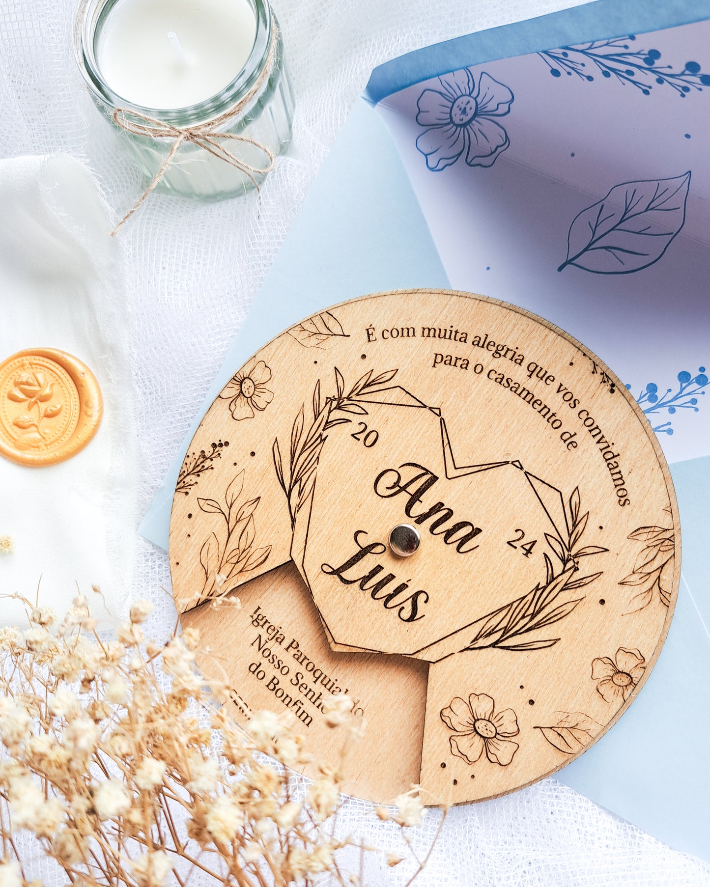 Convite Casamento Madeira "Circulo"