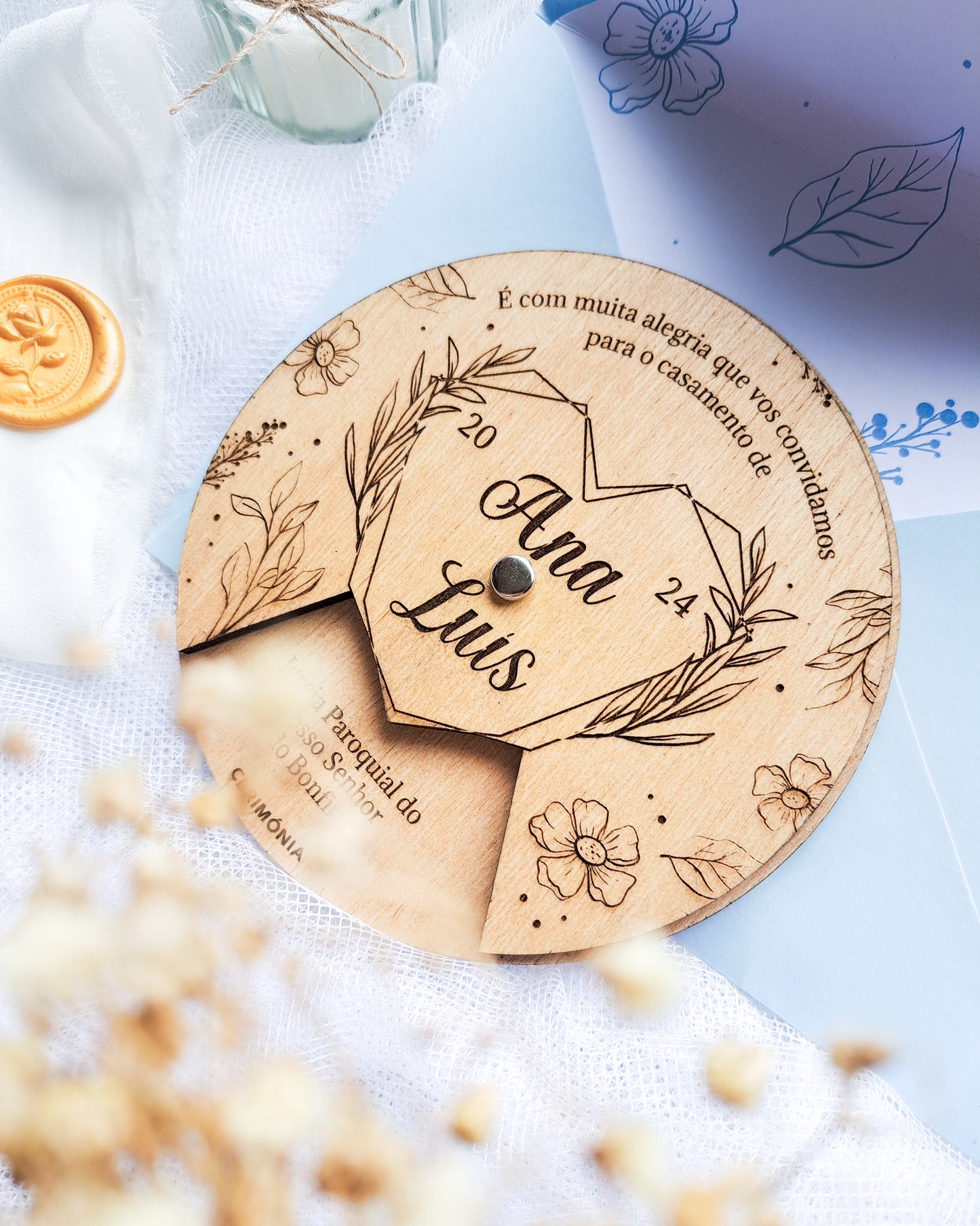 Convite Casamento Madeira "Circulo"