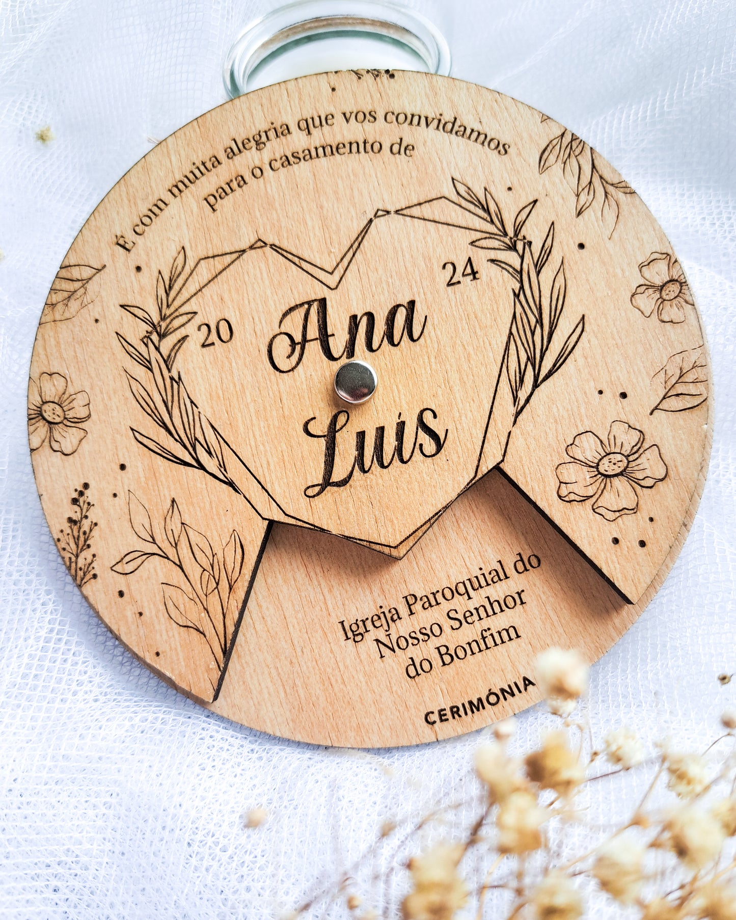 Convite Casamento Madeira "Circulo"