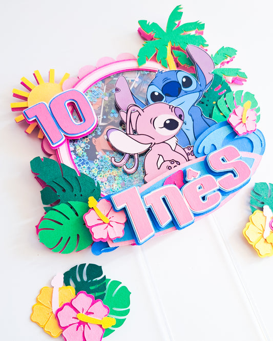 Topo de Bolo Angel e Stitch